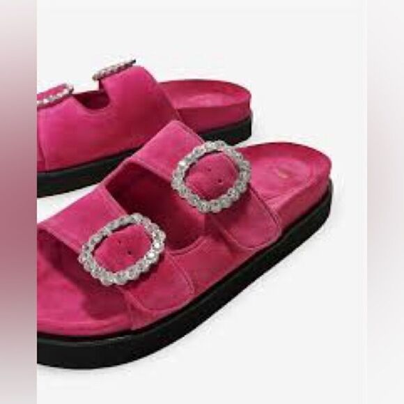MAJE Crystal-embellished pink open-toe suede sandals NWOT - Picture 2 of 8